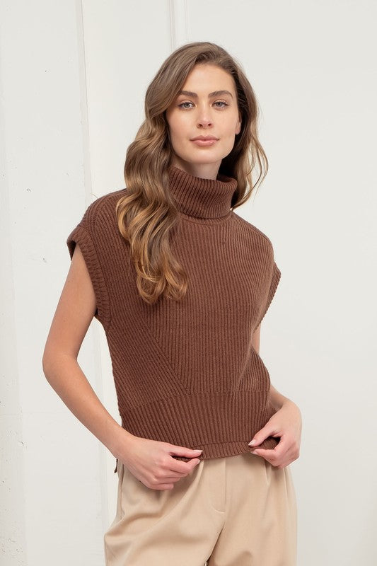 Brown Sleeveless Turtleneck Sweater