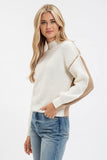 Ivory Color Block Mock Neck Sweater