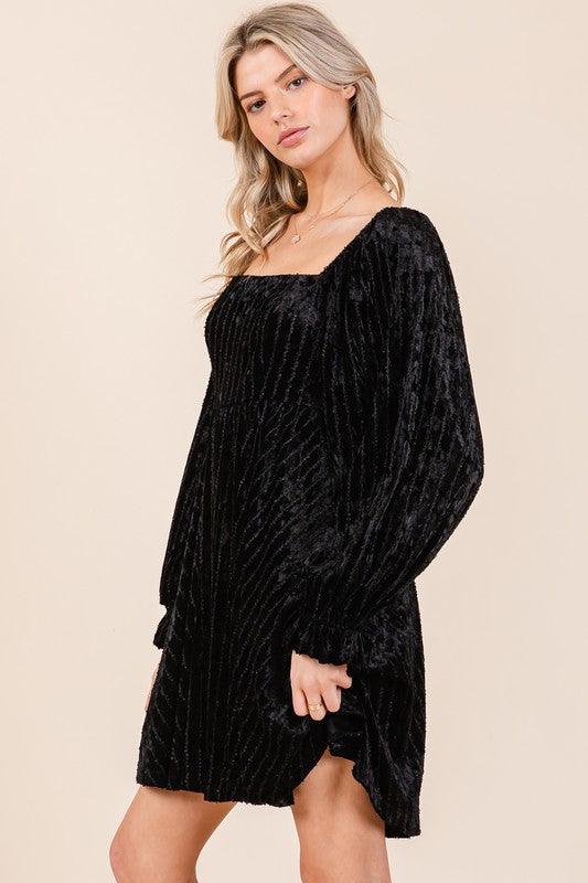 Black Velvet Babydoll Long Sleeve Dress – Fashion Cupcake