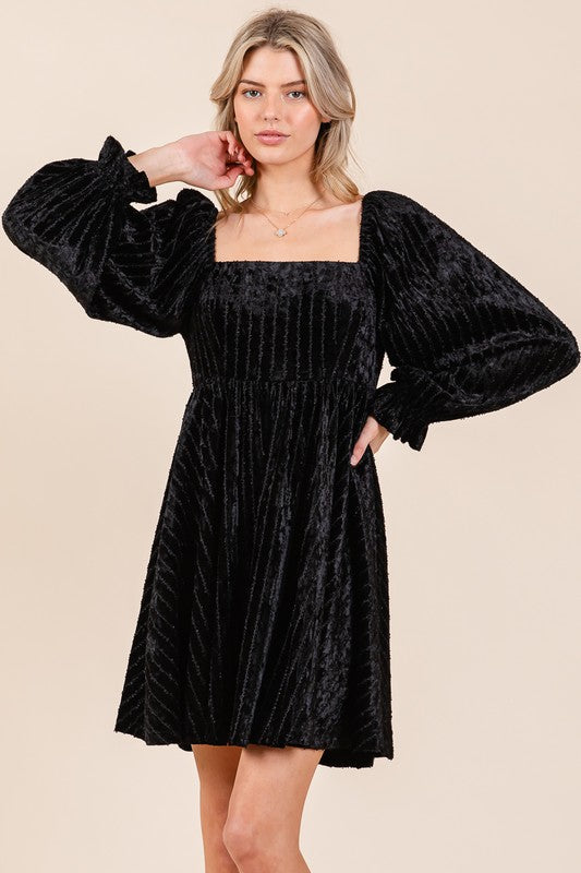 Black Velvet Babydoll Long Sleeve Dress