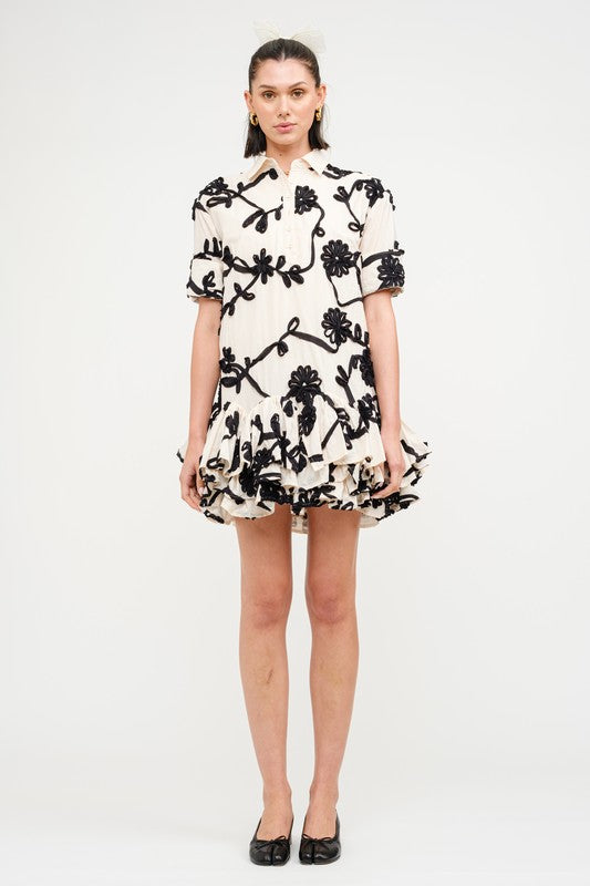 Embroidered Black and Cream Floral Shirt Dress – Fashion Cupcake