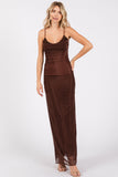 Brown Power Mesh Maxi Dress