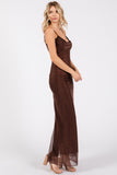 Brown Power Mesh Maxi Dress