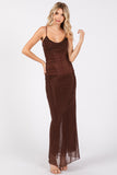 Brown Power Mesh Maxi Dress
