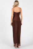 Brown Power Mesh Maxi Dress