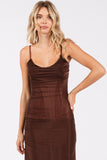 Brown Power Mesh Maxi Dress