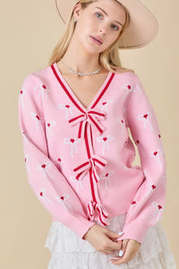 Pink & Red Heart Bow Cardigan