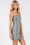 Stretchy Strapless Rhinestone Denim Dress