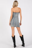 Stretchy Strapless Rhinestone Denim Dress