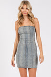 Stretchy Strapless Rhinestone Denim Dress