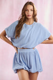 Ribbed Cuff Short Sleeve Set w/ Bubble Hem Top