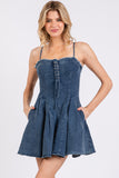 Denim Lace Up Mini Dress