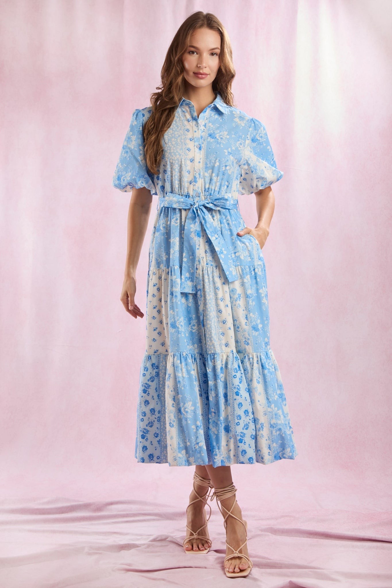 Blue Floral Patchwork Midi Dress Fashion Cupcake Blue Floral Patchwork Midi Dress Fashion Cupcake