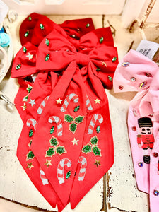 Red Candy Cane Beaded Bow