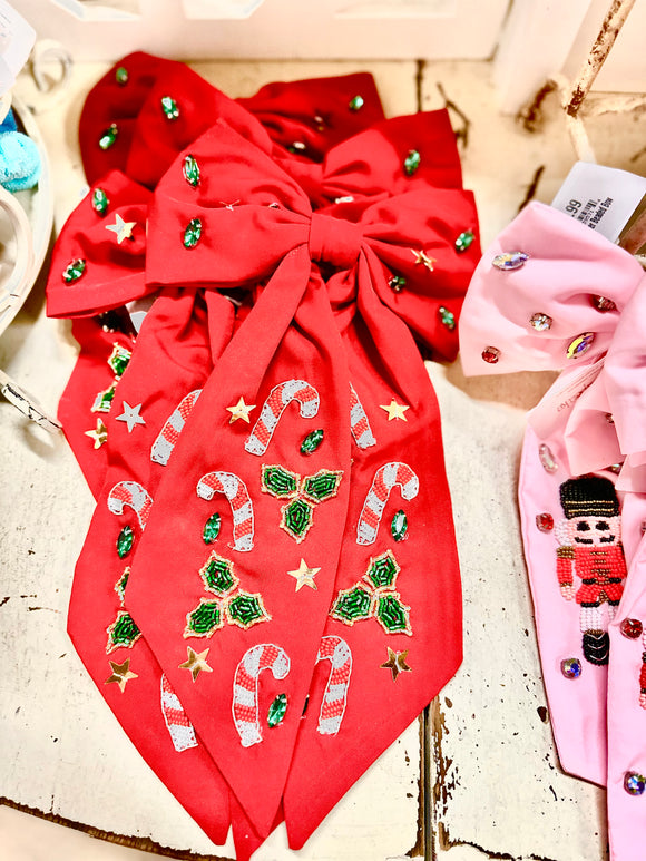 Red Candy Cane Beaded Bow