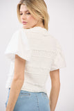 White Textured Puff Sleeve Top