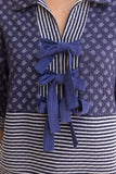 Navy Triple Bow Front Detail Top