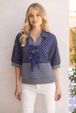 Navy Triple Bow Front Detail Top