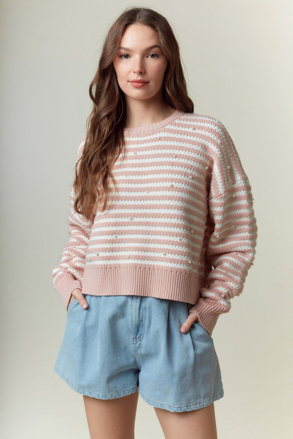 Pink Pearl Striped Sweater