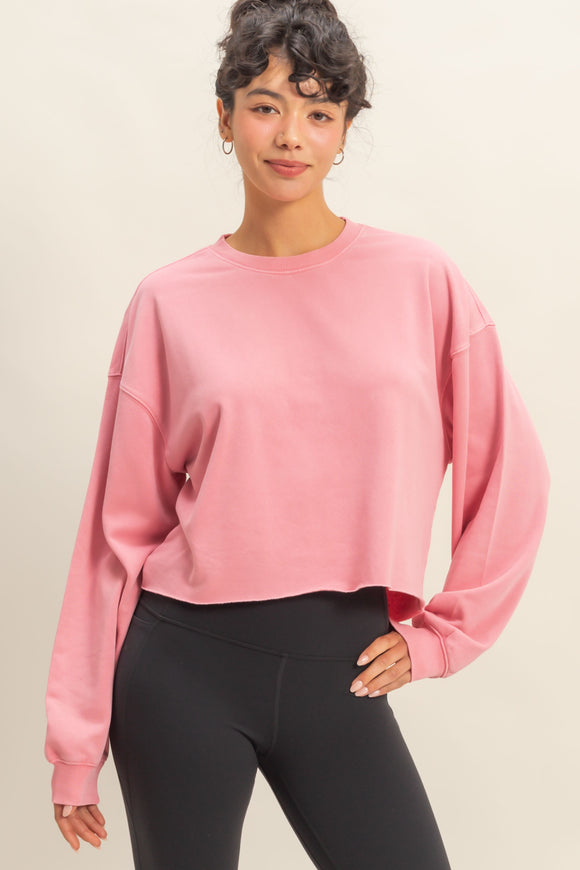 Bright Pink Cropped Crewneck Sweatshirt