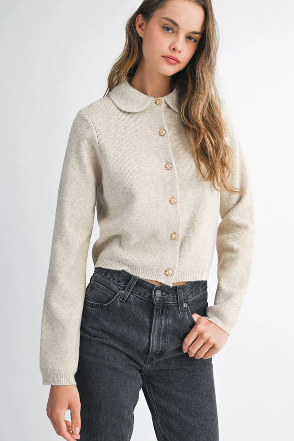 Taupe Peter Pan Collare Cardigan