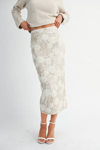 Sequin Applique Floral Maxi Skirt