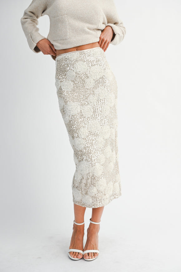 Sequin Applique Floral Maxi Skirt