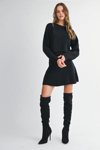 Black Sweater & Flare Skirt Set