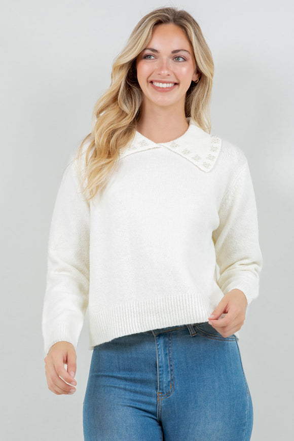 Ivory Embellished Collar Sweater