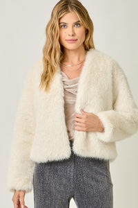 Ivory Faux Fur Open Front Jacket