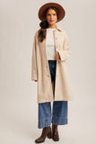 Cream Teddy Long Button Front Coat
