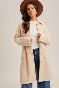 Cream Teddy Long Button Front Coat