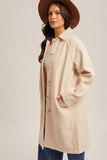 Cream Teddy Long Button Front Coat