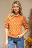 Rust Lace Knit Short Sleeve Top