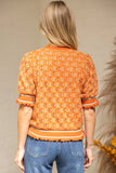 Rust Lace Knit Short Sleeve Top