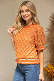 Rust Lace Knit Short Sleeve Top