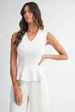 White V-Neck Peplum Tank Top