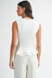 White V-Neck Peplum Tank Top