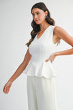 White V-Neck Peplum Tank Top