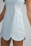 Baby Blue Linen Scalloped Dress