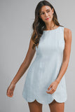 Baby Blue Linen Scalloped Dress