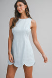 Baby Blue Linen Scalloped Dress