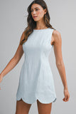 Baby Blue Linen Scalloped Dress