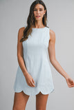 Baby Blue Linen Scalloped Dress