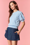 Baby Blue Stitch Puff Sleeve Top