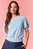 Baby Blue Stitch Puff Sleeve Top