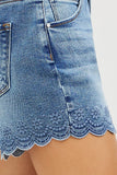 Scalloped Hem Denim Shorts