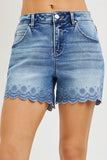 Scalloped Hem Denim Shorts