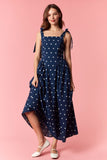 Navy Polka Dot Scalloped Tie Dress