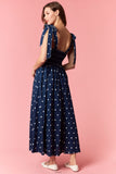 Navy Polka Dot Scalloped Tie Dress